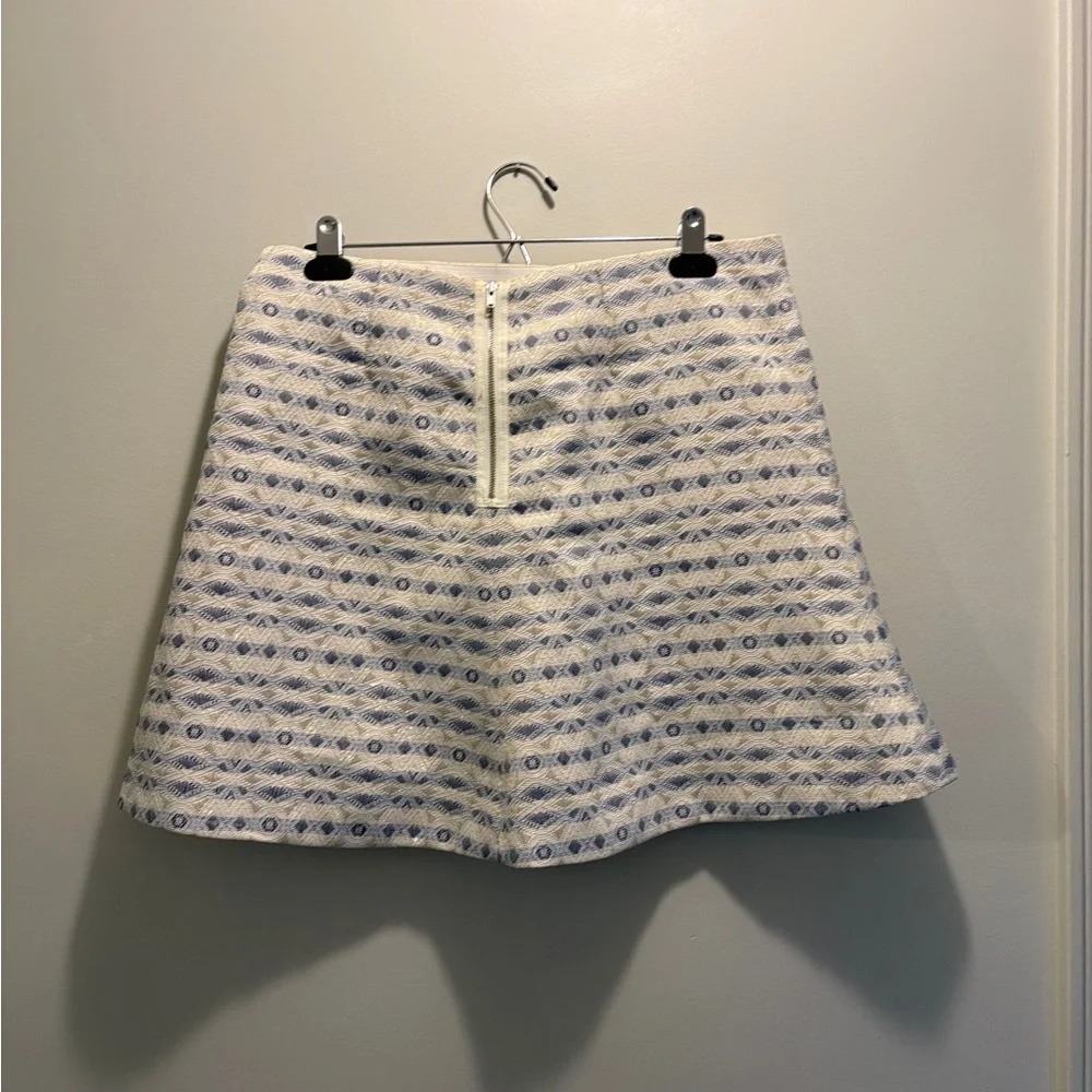 J. Crew Cream and Blue Patterned Skirt - Picture 2 of 4